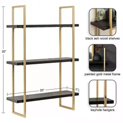 Black Wood and Gold Metal Leigh Wall Shelf