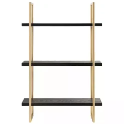 Black Wood and Gold Metal Leigh Wall Shelf