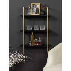 Black Wood and Gold Metal Leigh Wall Shelf