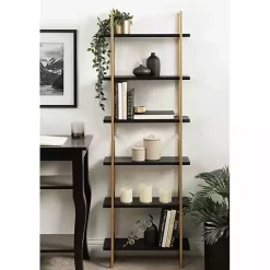 Black Wood and Gold Metal Leigh Wall Shelf