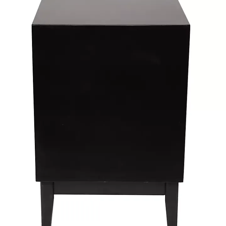 Black Wood and Natural Rattan Drawer Nightstand