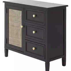 Black Wood and Natural Rattan Cabinet