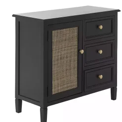 Black Wood and Natural Rattan Cabinet