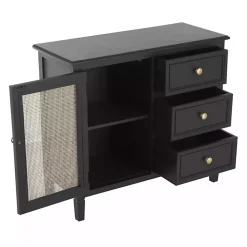 Black Wood and Natural Rattan Cabinet