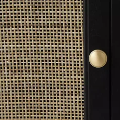 Black Wood and Natural Rattan Cabinet