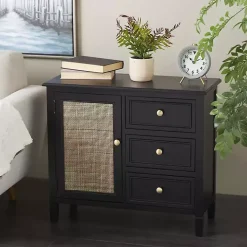 Black Wood and Natural Rattan Cabinet