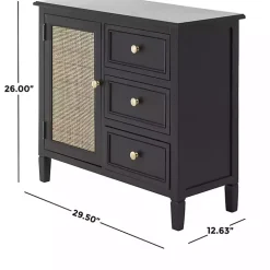 Black Wood and Natural Rattan Cabinet