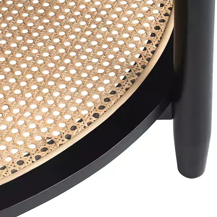 Black Wood and Rattan Boho Accent Table