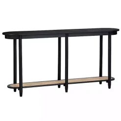 Black Wood and Rattan Boho Console Table