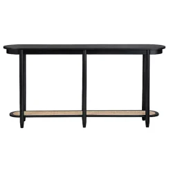 Black Wood and Rattan Boho Console Table