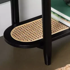 Black Wood and Rattan Boho Console Table