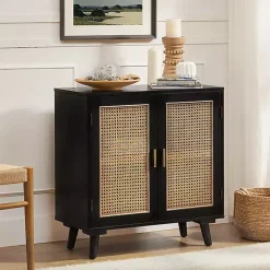 Black Wood and Rattan Carpinteria Cabinet
