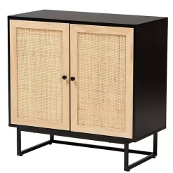 Black Wood and Rattan 2-Door Cabinet
