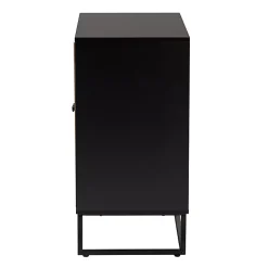 Black Wood and Rattan 2-Door Cabinet