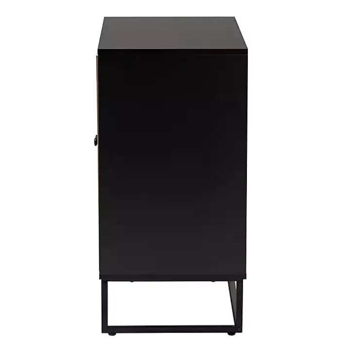 Black Wood and Rattan 2-Door Cabinet