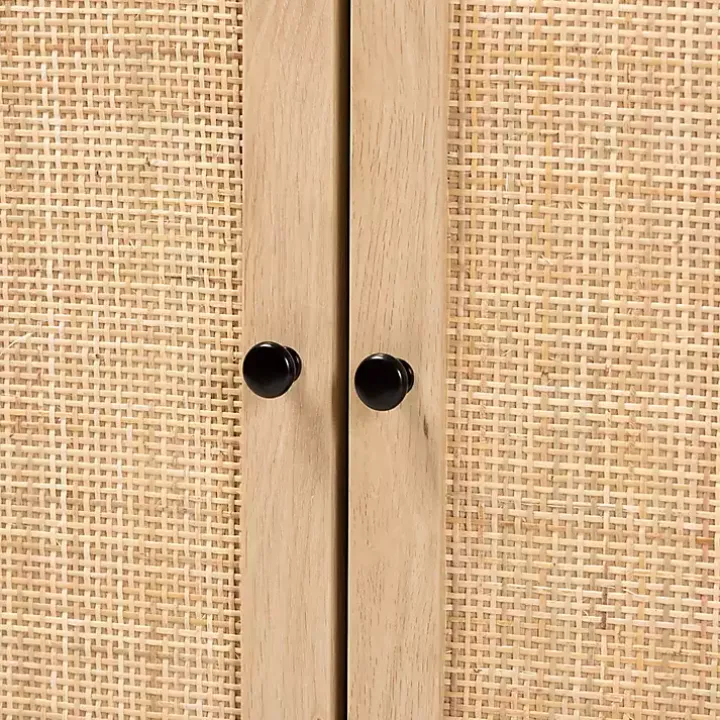 Black Wood and Rattan 2-Door Cabinet