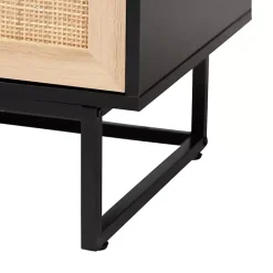 Black Wood and Rattan 2-Door Cabinet