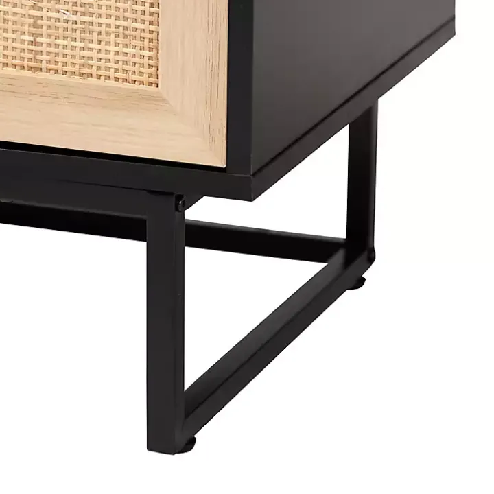 Black Wood and Rattan 2-Door Cabinet