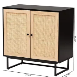Black Wood and Rattan 2-Door Cabinet