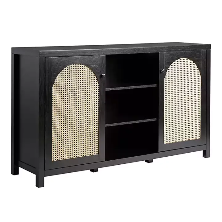 Black Wood and Rattan 2-Door Sideboard