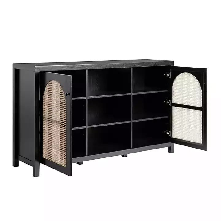 Black Wood and Rattan 2-Door Sideboard