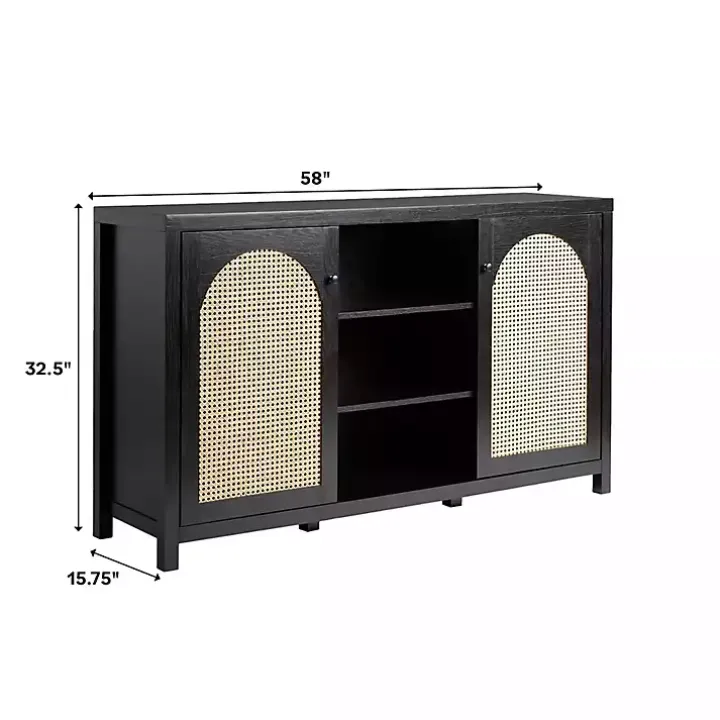 Black Wood and Rattan 2-Door Sideboard