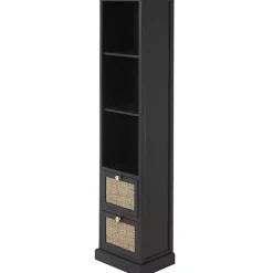 Black Wood and Rattan 3-Tier Bookcase