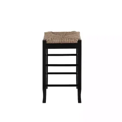Black Wood and Woven Rush Counter Stool