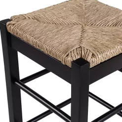 Black Wood and Woven Rush Counter Stool