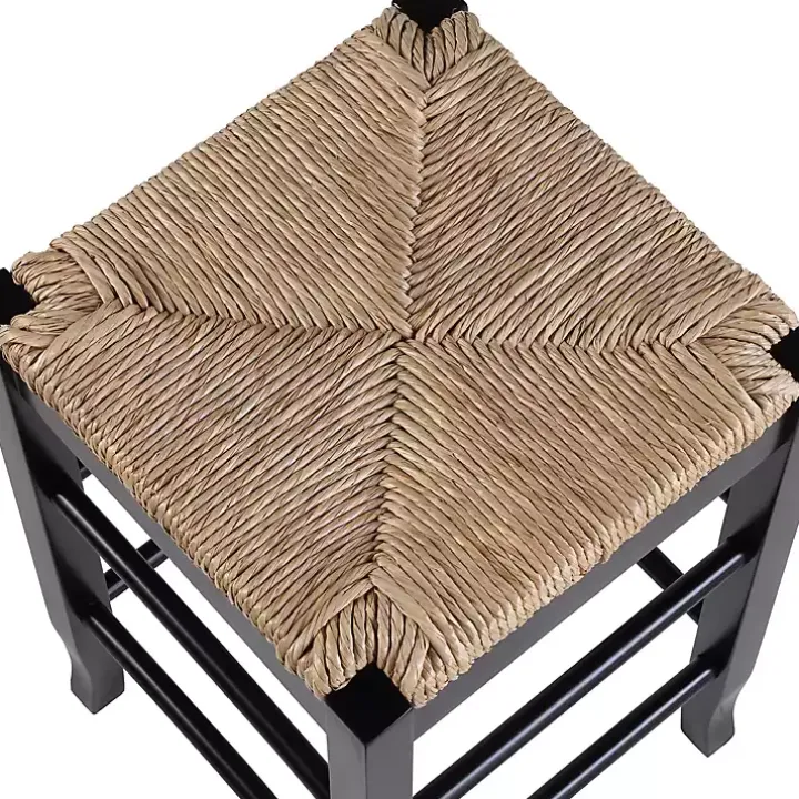 Black Wood and Woven Rush Counter Stool