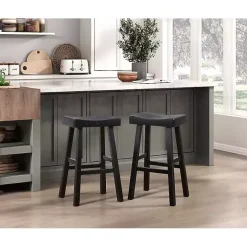 Black Wood Bar Stools, Set of 2