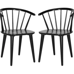 Black Wood Curved Spindle Dining Chairs, Set of 2