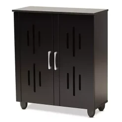 Black Wood Cut-Out Shoe Storage Cabinet