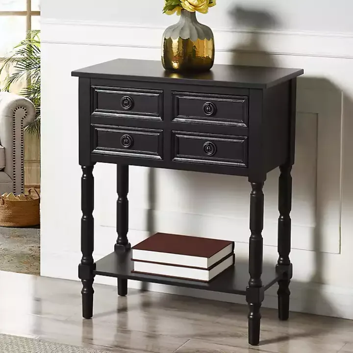 Black Wood 4-Drawer Barrett Console Table