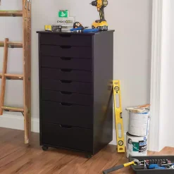 Black Wood 8-Drawer Cary Storage Cart