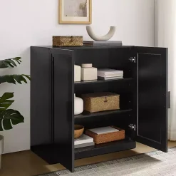 Black Wood Grain Stackable Storage Cabinet