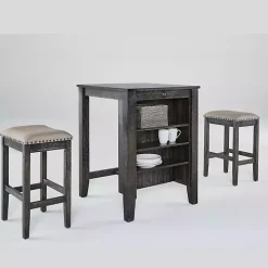 Black Wood Linen 3-pc. USB Island and Stool Set