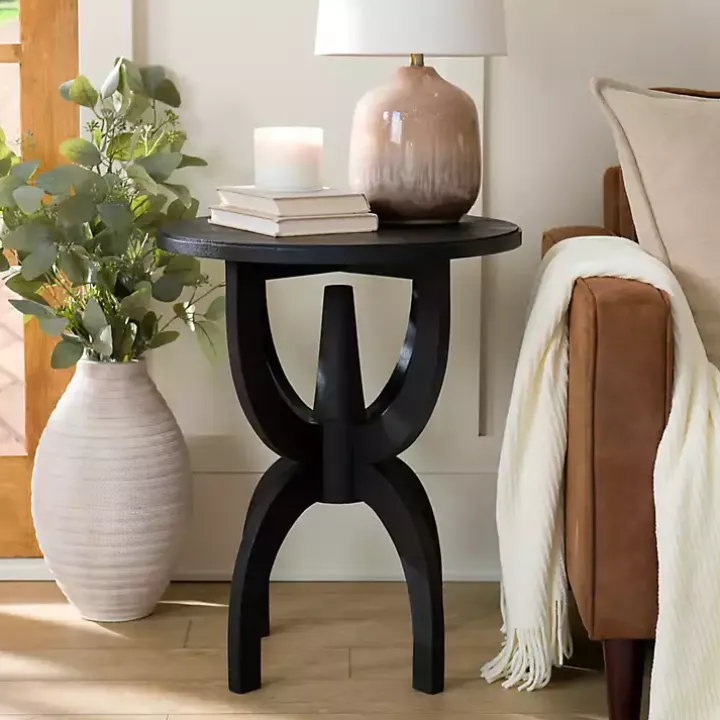 Black Wood Round Dori Side Table