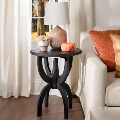 Black Wood Round Dori Side Table