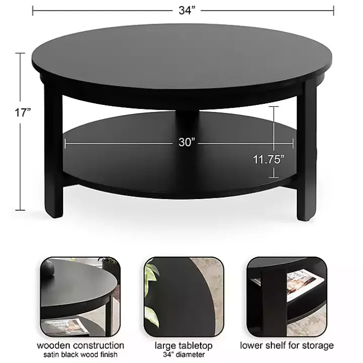Black Wood Round Ford Coffee Table