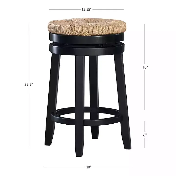 Black Wood Seagrass Seat Swivel Counter Stool