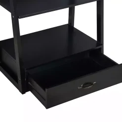 Black Wood 5-Shelf Leaning Bookshelf