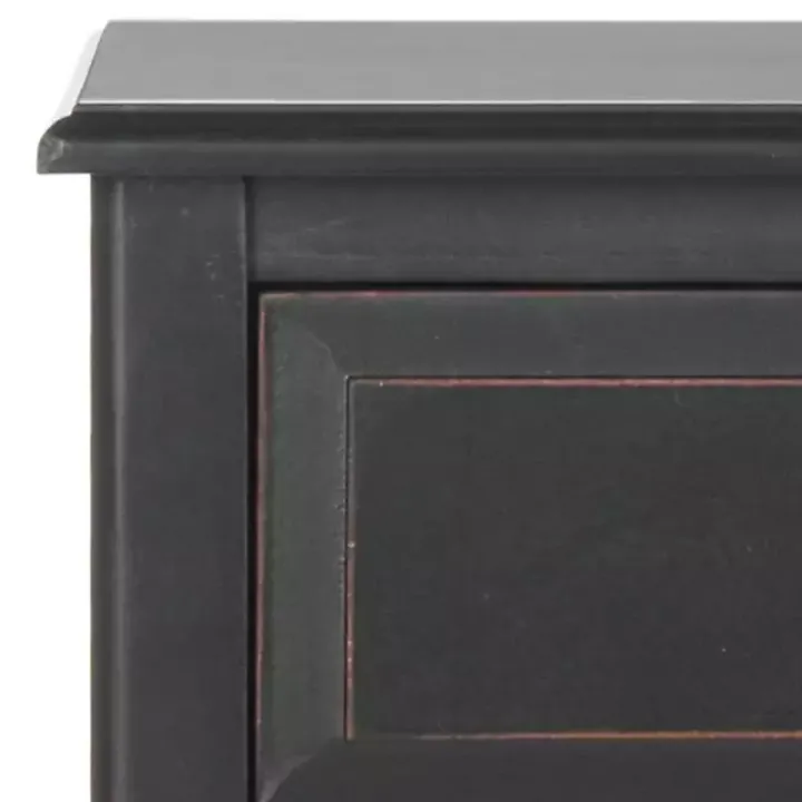 Black Wood Side Table with Baskets