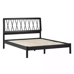 Black Wood Spindle Headboard Queen Bed