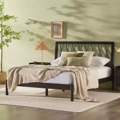 Black Wood Spindle Headboard Queen Bed