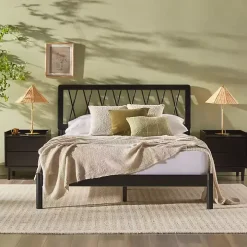 Black Wood Spindle Headboard Queen Bed