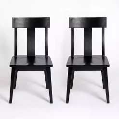 Black Wood T-Back Dining Chairs, Set of 2