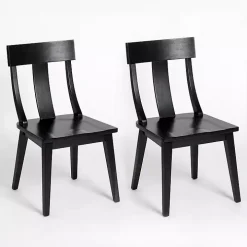 Black Wood T-Back Dining Chairs, Set of 2