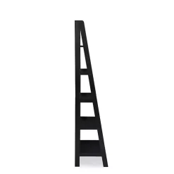 Black Wood 5-Tier Ladder Bookshelf