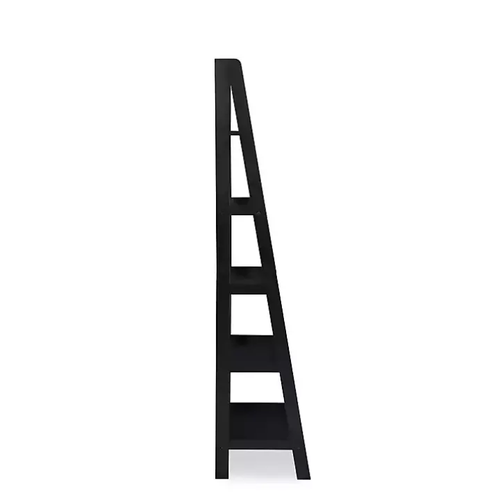 Black Wood 5-Tier Ladder Bookshelf